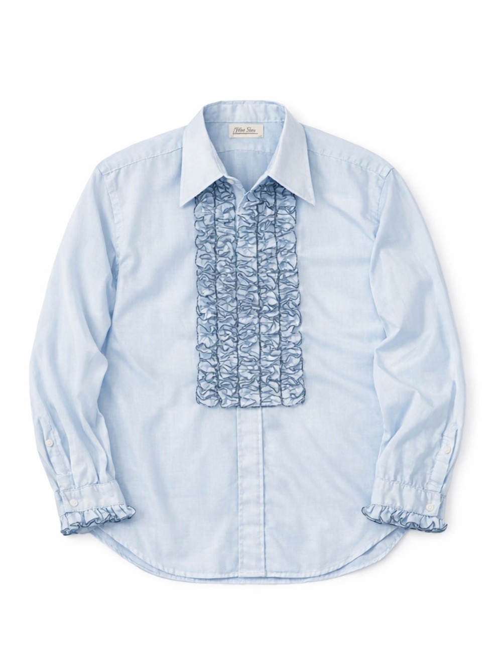 Vintage 70s Arrow Ruffle Tuxedo Shirt Blue Mens Large 16.5 33 Disco Prom Formal